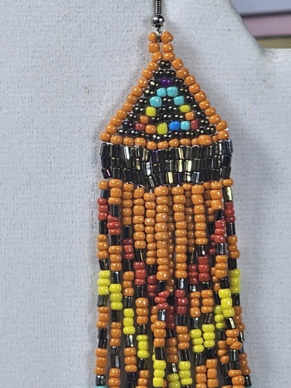 Handmade Native-Inspired Beaded Dangle Earrings Multicolor Fringe Boho Festival - Picture 7 of 8